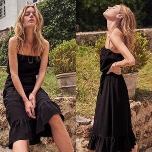 Sézane Cassandra Silk Ruffle Midi Dress - Black - Size 36 - US 4